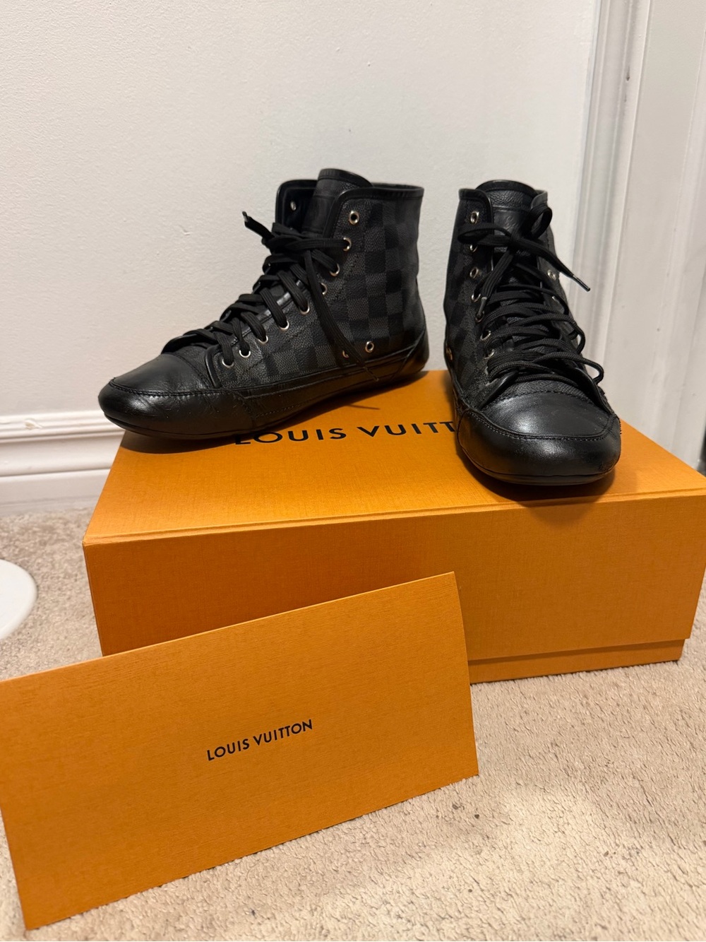 Louis Vuitton Men’s Black Damier High-Top Sneakers